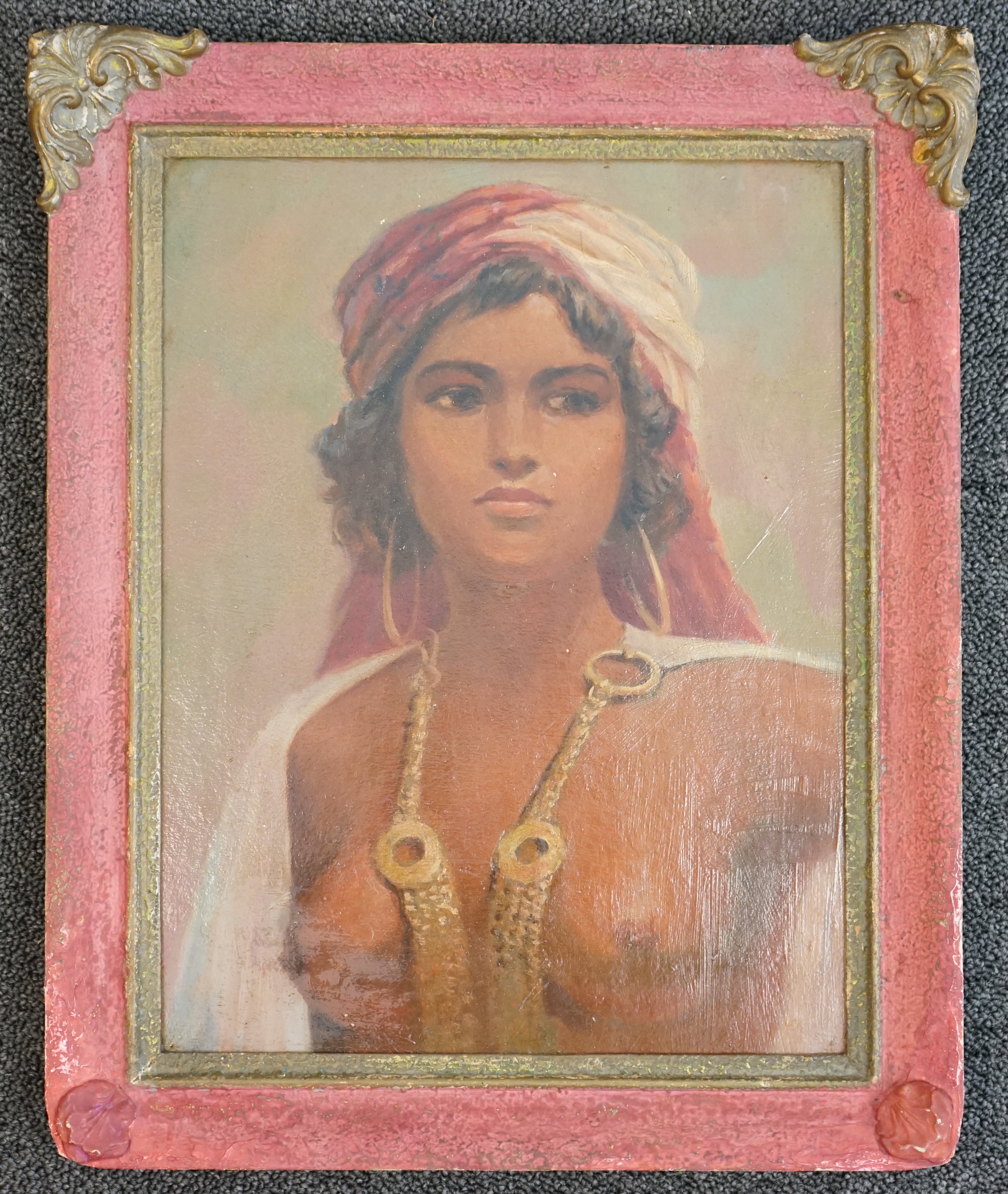 Polish School, oil on board, Portrait of a slave girl, inscribed verso, 33 x 26cm